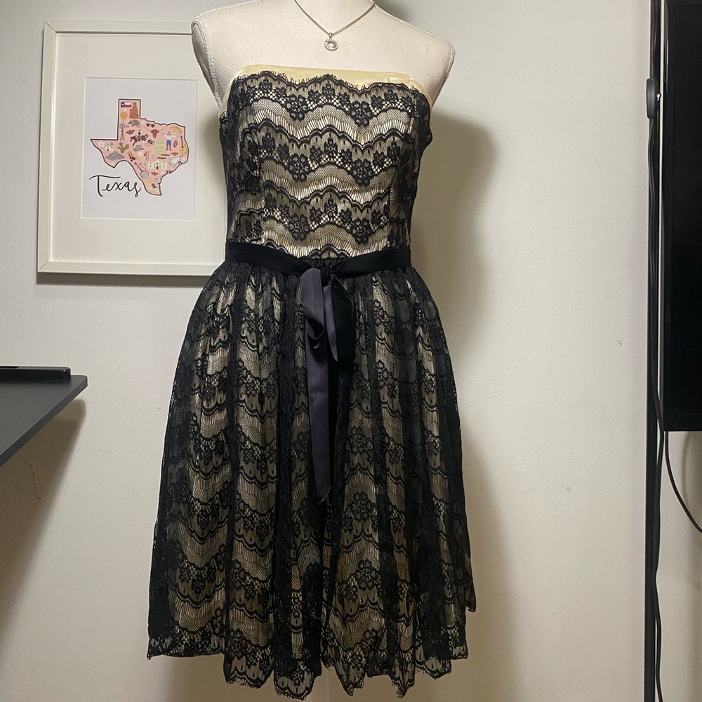 Betsey Johnson Offwhite & Black Lace Nightgown Dress